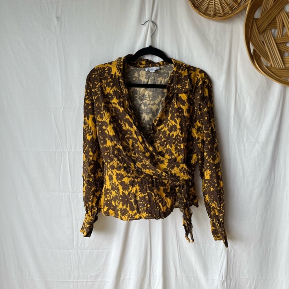 Top Shop Floral Jacquard Top Golden Yellow & Brown - Picture 2 of 15